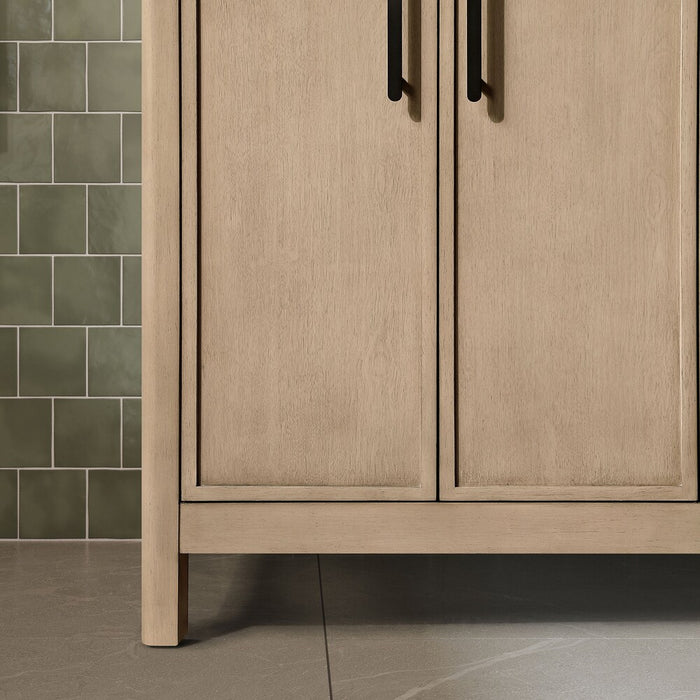 SAHARA- 60" Double Sink Blonde Antique , Solid Wood Bathroom Vanity with White Quartz countertop