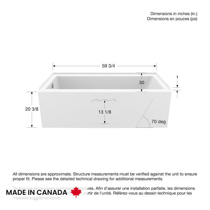 MAAX Rubix 30 x 60  , AFR Acrylic Alcove Right-Hand Drain Bathtub in White ** PICK UP IN STORE ONLY **