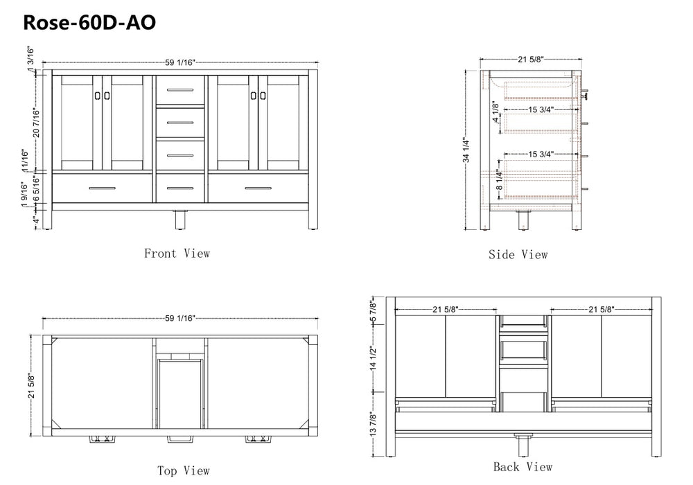 Rose- 60" Antique Oak ,Double Sink, Solid Wood Floor Standing Modern Bathroom Vanity, White Quartz Countertop