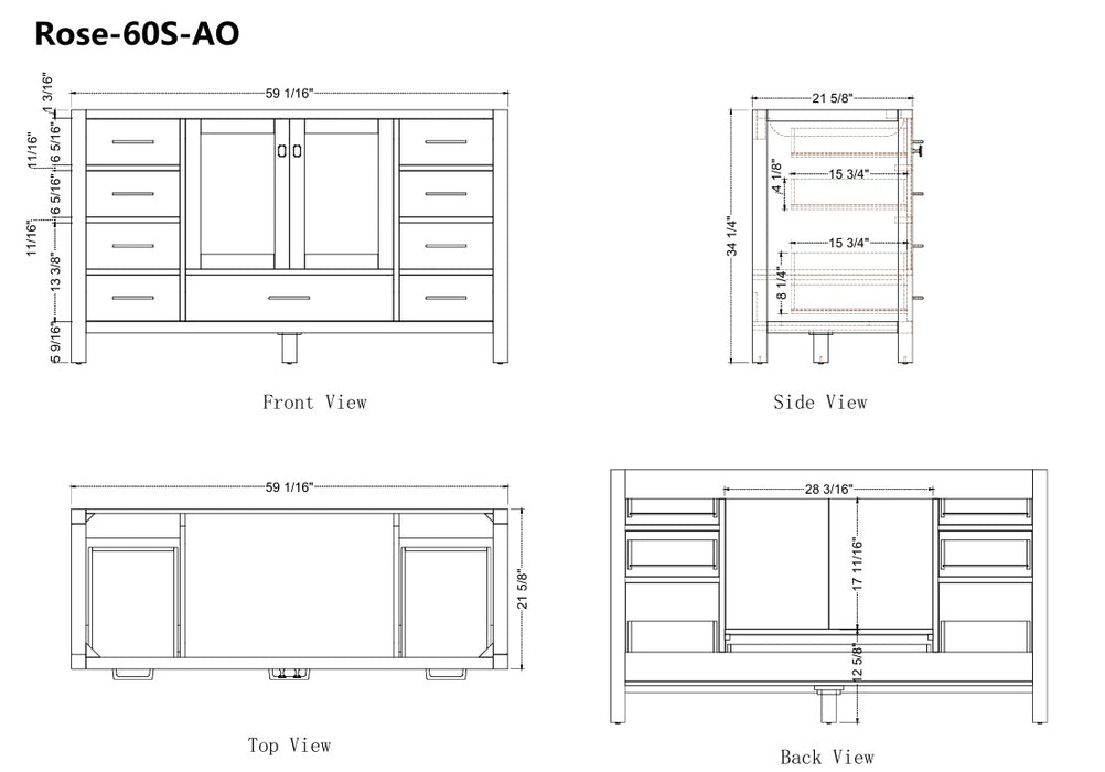 Rose- 60" Antique Oak ,Solid Wood Single Sink Floor Standing Modern Bathroom Vanity, White Quartz Countertop