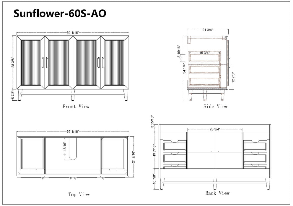 Sunflower - 60",Single Sink, Antique Oak , Floor Standing Bathroom Vanity, White Quartz Countertop ** PRE ORDER NOW/ ETA:2024-11-29 **