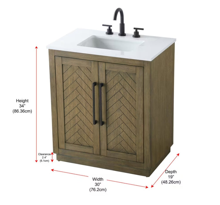 ASHTON- 30" Floor Standing Bathroom Vanity, Marble Countertop ( 3 colors available)