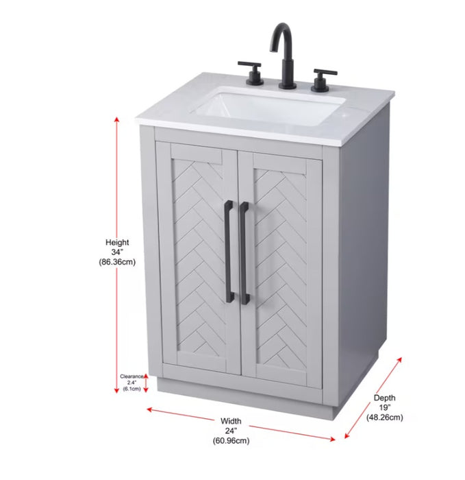 ASHTON- 24" Floor Standing Bathroom Vanity, Marble Countertop ( 3 colors available)