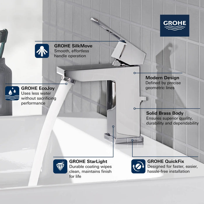 GROHE - Eurocube® Single Hole Single-Handle M-Size Bathroom Faucet 4.5 L/min (1.2 gpm)