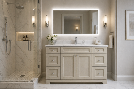CLASSIC- 54" Solid wood Bathroom Vanity (6 COLORS AVAILABLE) With Quartz Countertop - Construction Commodities Supply Inc.