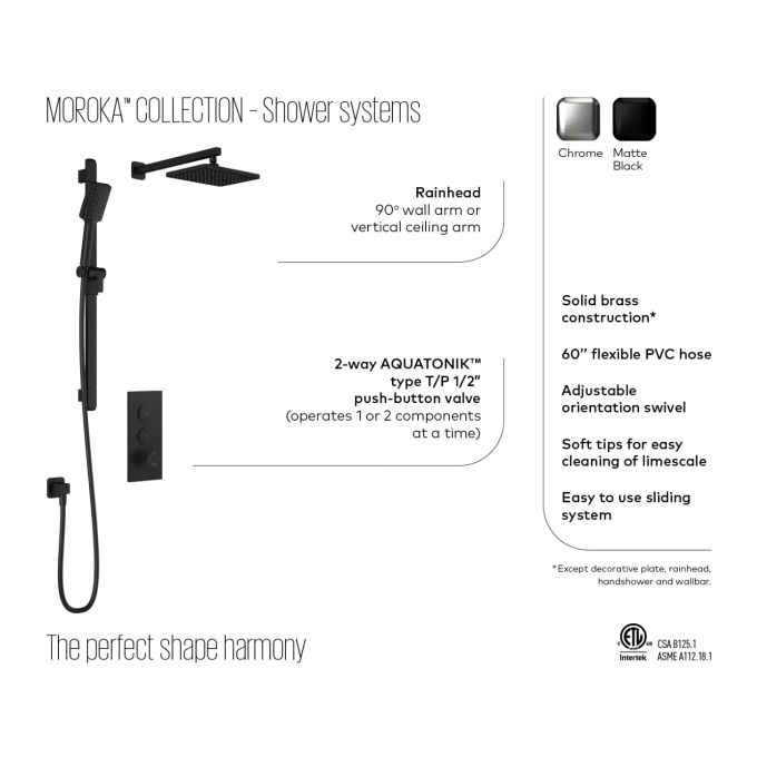 KALIA - MOROKA TB2 Shower system with push buttons valve - WALL arm