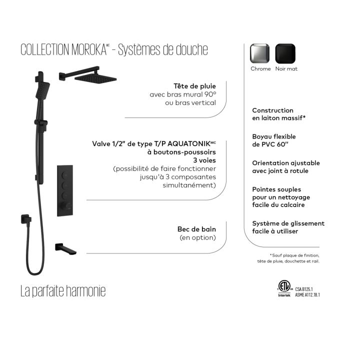 KALIA - MOROKA TB3 Shower systems with push buttons valve - Vertical arm