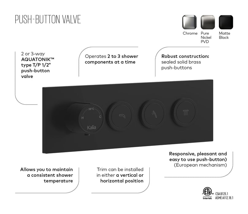 KALIA- Premia - TB2 Shower system with push-buttons valve - Wall arm (4 Colors available)