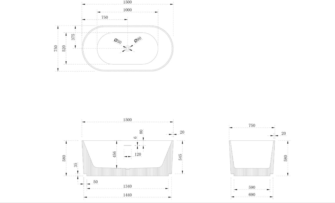 KODAEN-ROMAN 1500- 59" Composite Acrylic Free Standing Bathtub***PICK UP IN STORE *** - Construction Commodities Supply Inc.