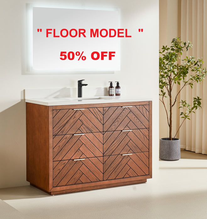 Tulip - 48" Walnut , Solid Wood Floor Standing Modern Bathroom Vanity, Quartz Countertop ** FLOOR MODEL**