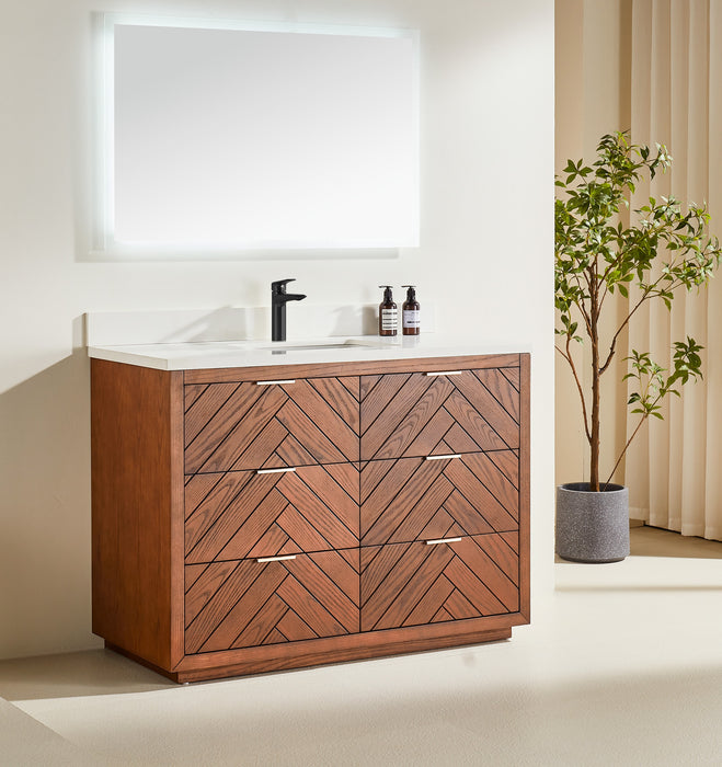 Tulip - 48" Walnut , Solid Wood Floor Standing Modern Bathroom Vanity, Quartz Countertop ** FLOOR MODEL**