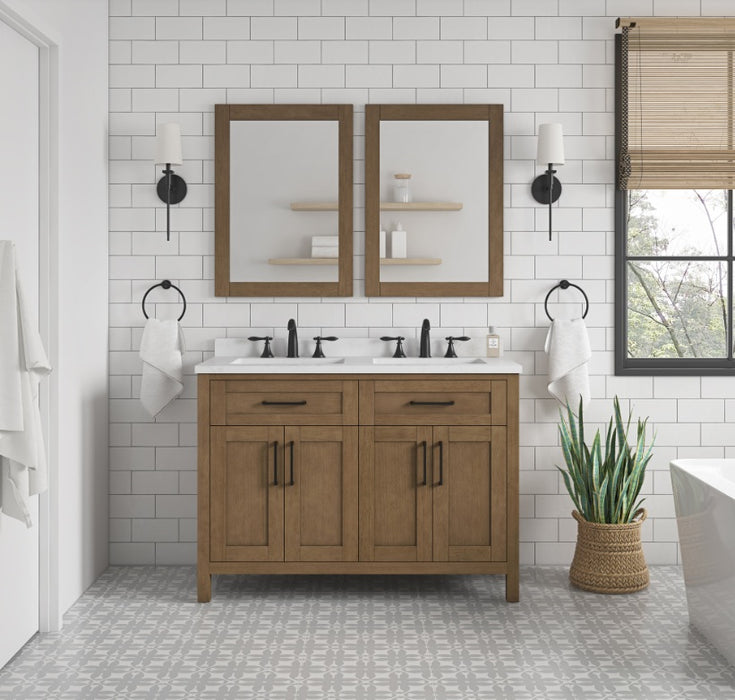 SIENA 48 Inch, Double Sink Solid Wood Bathroom Vanity with Carrera Marble Countertop, Almond Latte