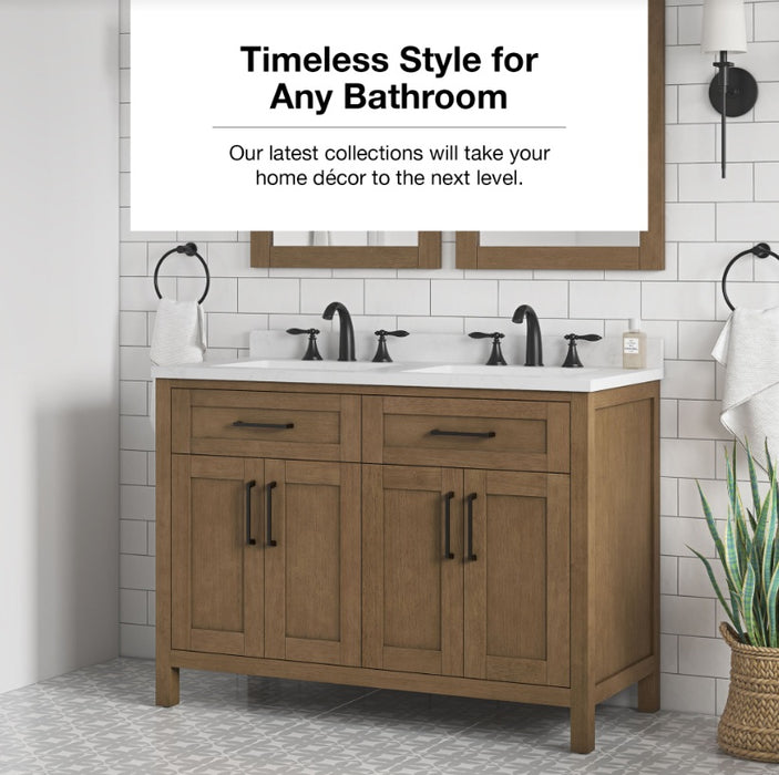SIENA 48 Inch, Double Sink Solid Wood Bathroom Vanity with Carrera Marble Countertop, Almond Latte