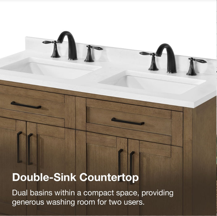 SIENA 48 Inch, Double Sink Solid Wood Bathroom Vanity with Carrera Marble Countertop, Almond Latte