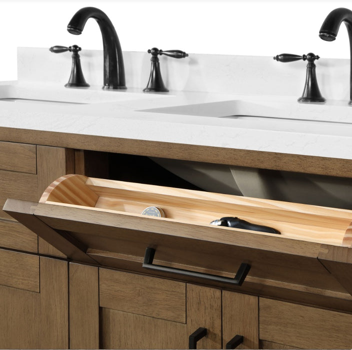 SIENA 48 Inch, Double Sink Solid Wood Bathroom Vanity with Carrera Marble Countertop, Almond Latte