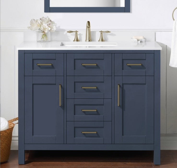 SIENA 42 Inch, Solid Wood Bathroom Vanity with Quartz Countertop, Midnight Blue