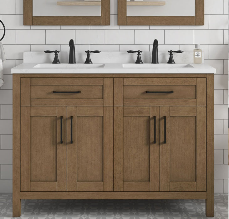 SIENA 48 Inch, Double Sink Solid Wood Bathroom Vanity with Carrera Marble Countertop, Almond Latte