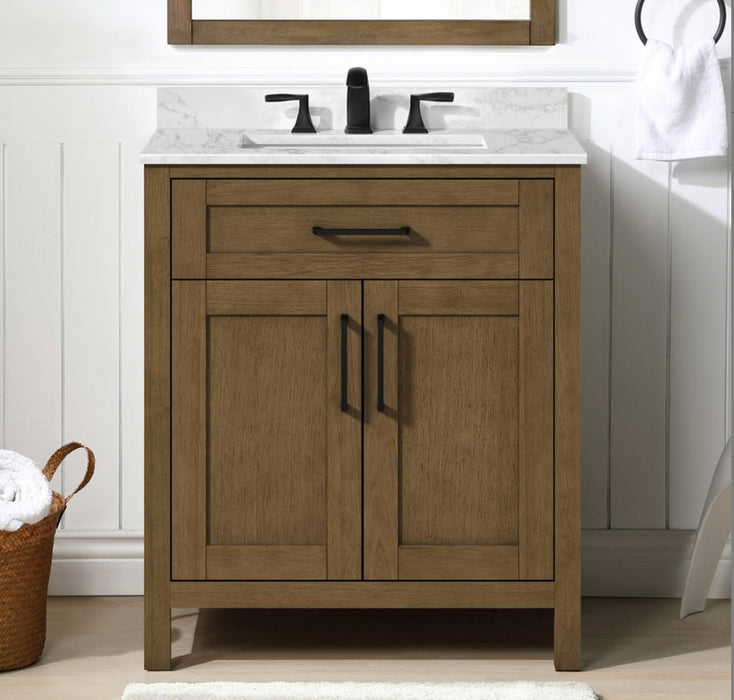 SIENA 30 Inch, Solid Wood Bathroom Vanity with Quartz Countertop, Almond Latte