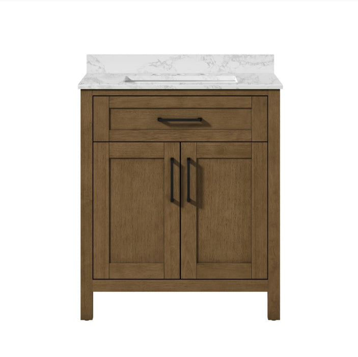 SIENA 30 Inch, Solid Wood Bathroom Vanity with Quartz Countertop, Almond Latte