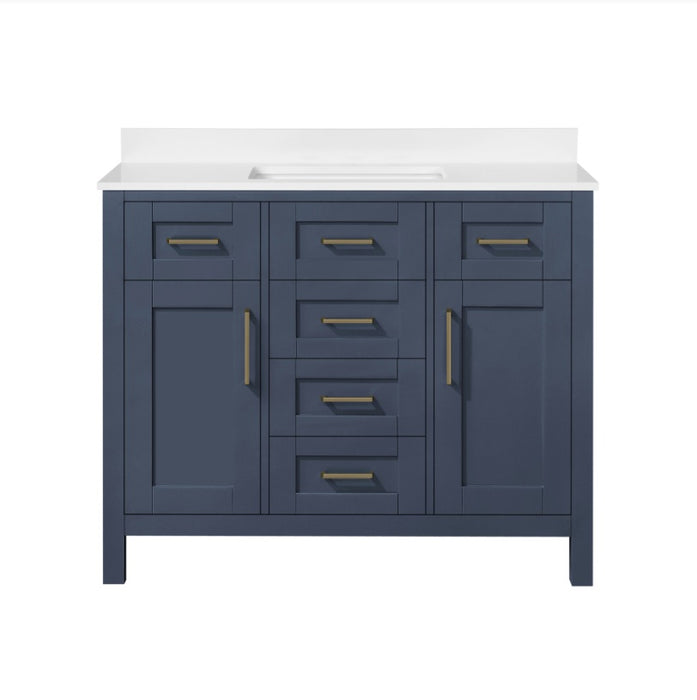 SIENA 42 Inch, Solid Wood Bathroom Vanity with Quartz Countertop, Midnight Blue