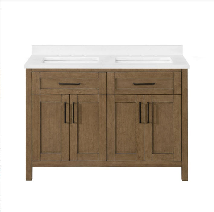 SIENA 48 Inch, Double Sink Solid Wood Bathroom Vanity with Carrera Marble Countertop, Almond Latte