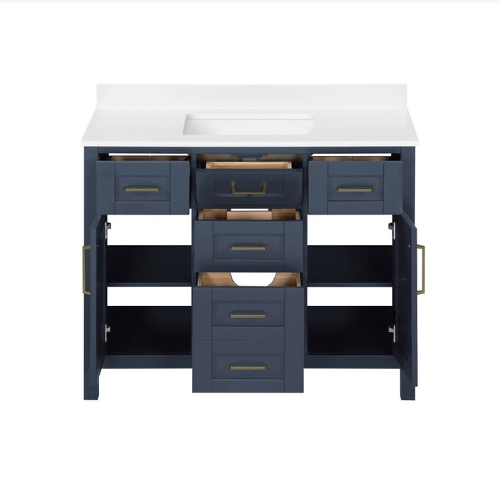 SIENA 42 Inch, Solid Wood Bathroom Vanity with Quartz Countertop, Midnight Blue