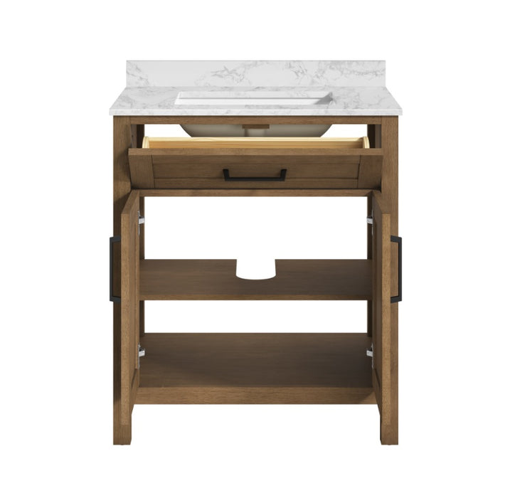 SIENA 30 Inch, Solid Wood Bathroom Vanity with Quartz Countertop, Almond Latte