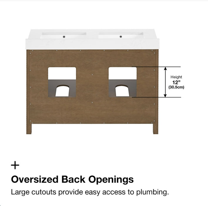 SIENA 48 Inch, Double Sink Solid Wood Bathroom Vanity with Carrera Marble Countertop, Almond Latte