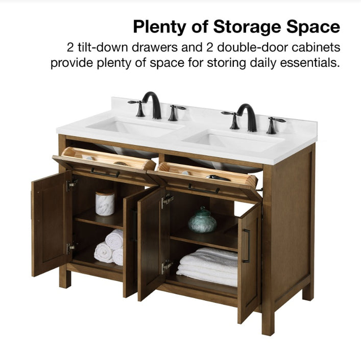 SIENA 48 Inch, Double Sink Solid Wood Bathroom Vanity with Carrera Marble Countertop, Almond Latte