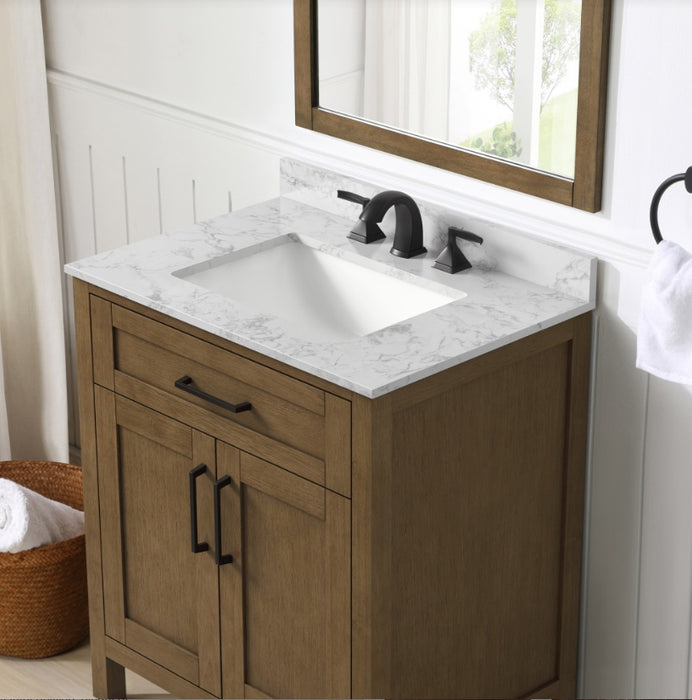SIENA 30 Inch, Solid Wood Bathroom Vanity with Quartz Countertop, Almond Latte