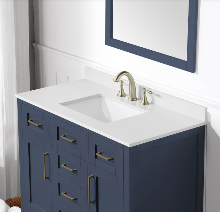 SIENA 42 Inch, Solid Wood Bathroom Vanity with Quartz Countertop, Midnight Blue