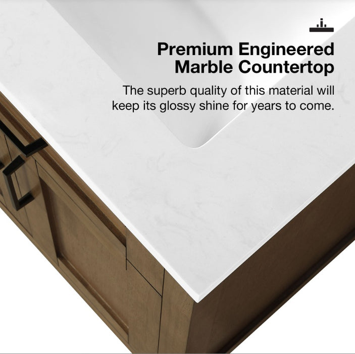 SIENA 48 Inch, Double Sink Solid Wood Bathroom Vanity with Carrera Marble Countertop, Almond Latte