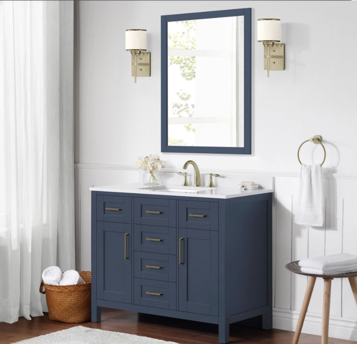 SIENA 42 Inch, Solid Wood Bathroom Vanity with Quartz Countertop, Midnight Blue