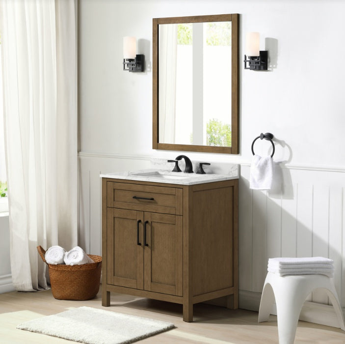 SIENA 30 Inch, Solid Wood Bathroom Vanity with Quartz Countertop, Almond Latte