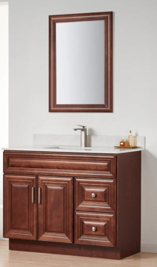 Nova- 36" Dark Walnut Bathroom Vanity  With Quartz Countertop / Right Side Drawers