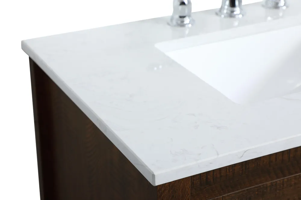 ELEGANT- 24" Dark Brown Oak ,Floor Standing Modern Bathroom Vanity, Marble Countertop