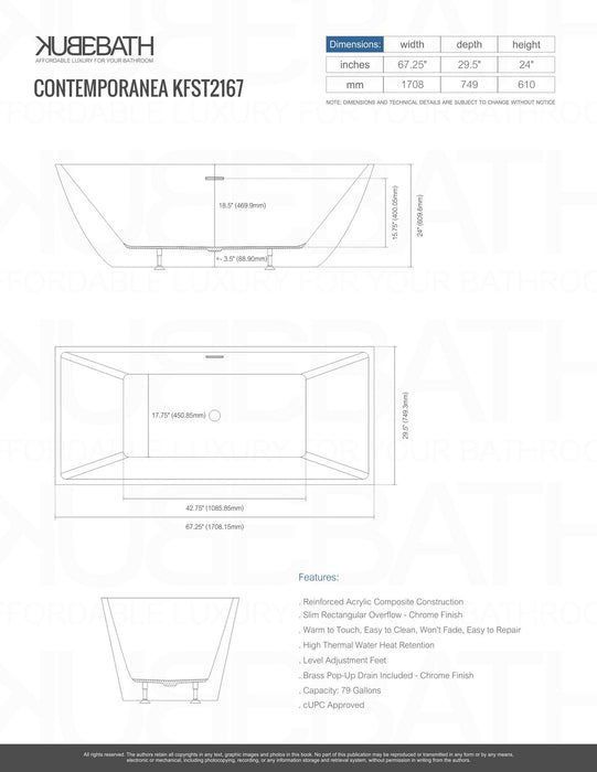 Contemporanea- 67" Composite Acrylic Free Standing Bathtub
