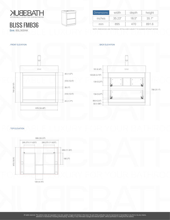 BLISS- 36" BUTTERNUT, Floor Standing Modern Bathroom Vanity - Construction Commodities Supply Inc.