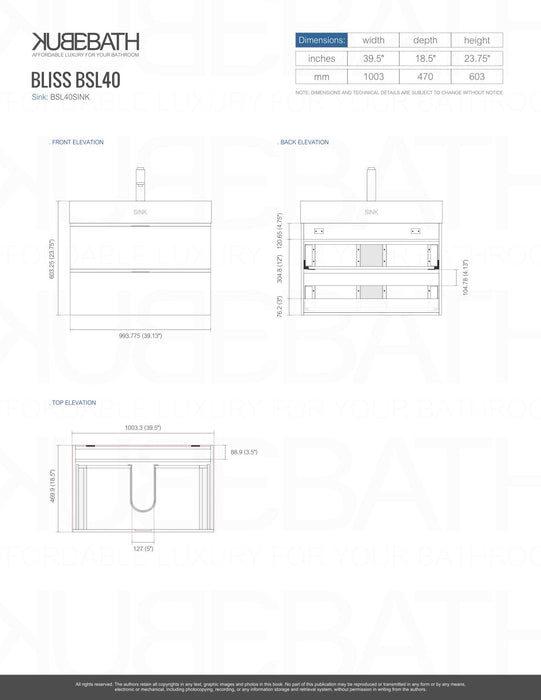 BLISS- 40" Nature Wood, Wall Mount Bathroom Vanity - Construction Commodities Supply Inc.