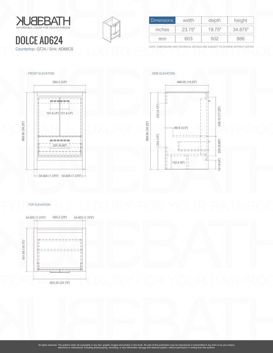 DOLCE- 24" Ash Grey, Quartz Countertop, Floor Standing Modern Bathroom Vanity - Construction Commodities Supply Inc.