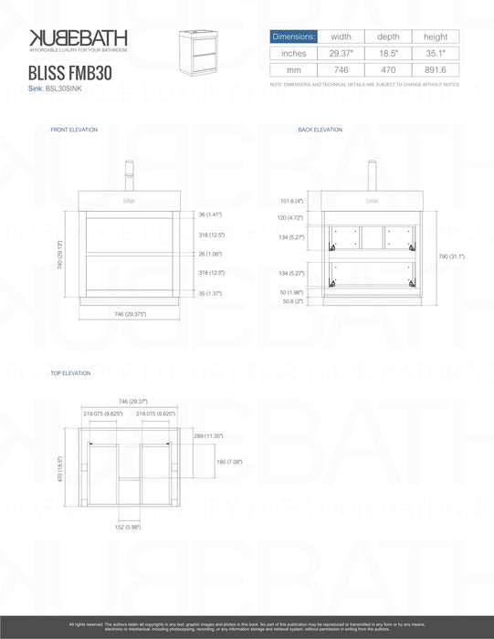 BLISS- 30" BUTTERNUT, Floor Standing Modern Bathroom Vanity - Construction Commodities Supply Inc.
