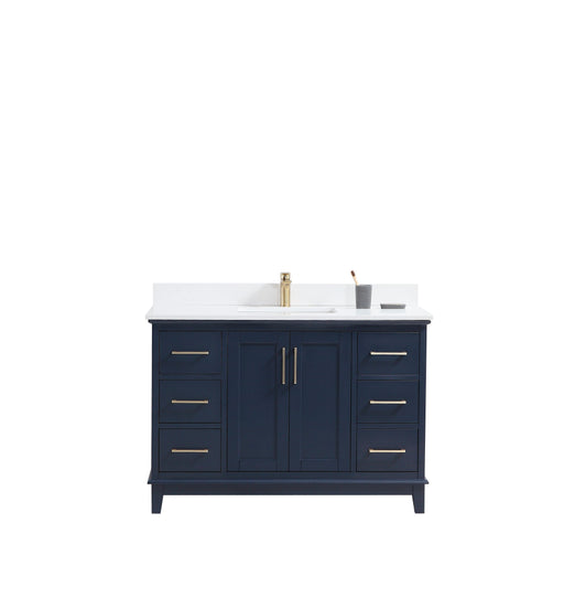 CCS501 - 48" Navy Blue, Floor Standing Bathroom Vanity ,White Quartz Countertop, Brushed Gold Hardware - Construction Commodities Supply Inc.