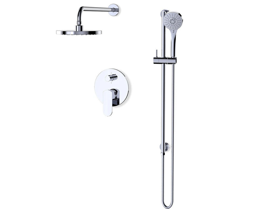 FLUID- Wisdom 8” Rain Shower & Hand Shower With Side Bar+ Control valve , Chrome