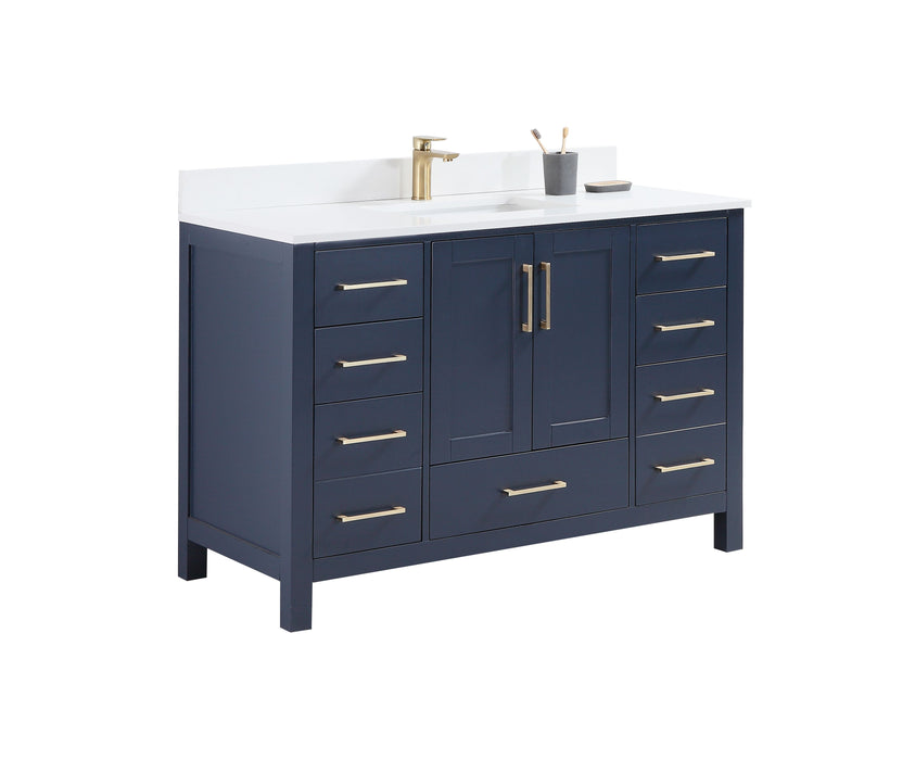 CCS201 - 48" Navy Blue, Floor Standing Bathroom Vanity , White Quartz  Countertop