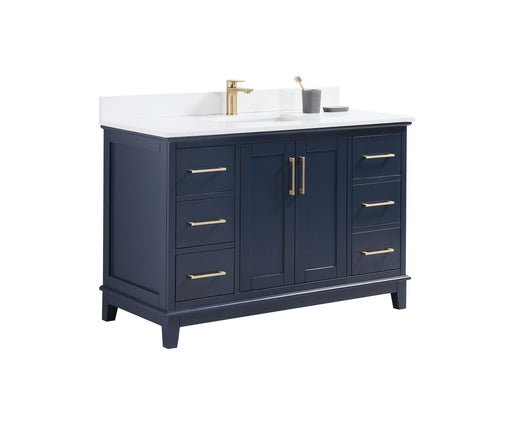 CCS501 - 48" Navy Blue, Floor Standing Bathroom Vanity ,White Quartz Countertop, Brushed Gold Hardware - Construction Commodities Supply Inc.