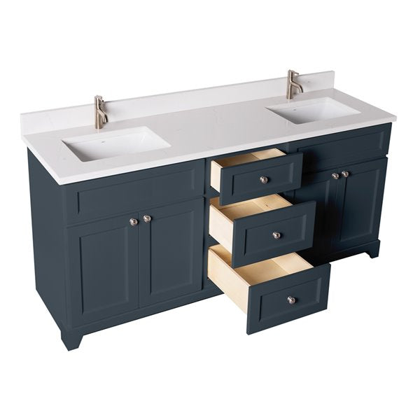 StoneWood / Blue Grey - 72 " Double Sink Bathroom Vanity, Quartz Countertop