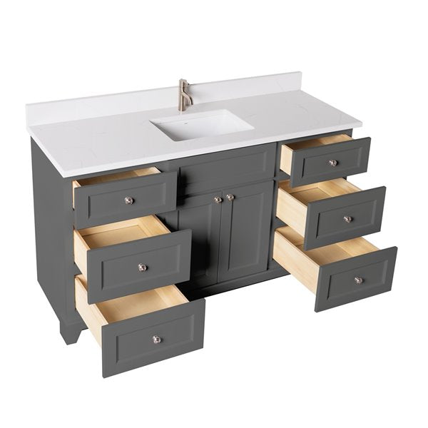 StoneWood / Graphite Grey - 60 " Single Sink Bathroom Vanity, Quartz Countertop