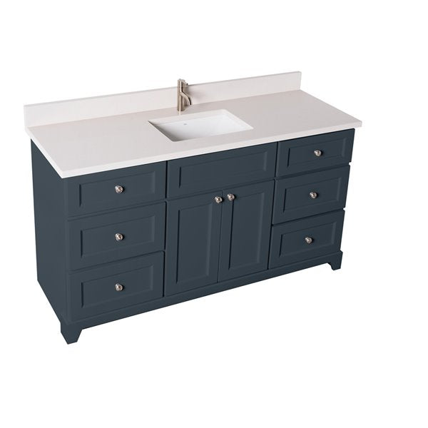 StoneWood / Blue Grey (Bellrose)- 60 " Single Sink Bathroom Vanity, Quartz Countertop