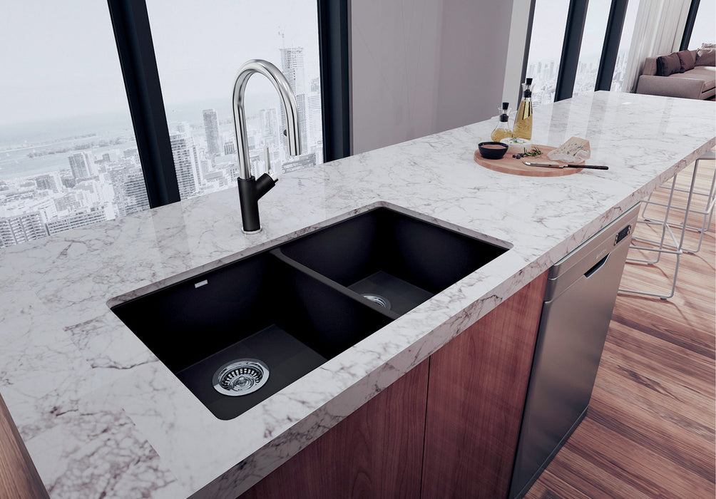 BLANCO - PRECIS U 2 BOWL UNDERMOUNT SILGRANIT SINK - CINDER