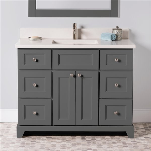 Stonewood / Graphite Grey - 48" Bathroom Vanity, Dover Wehite Quartz Countertop.